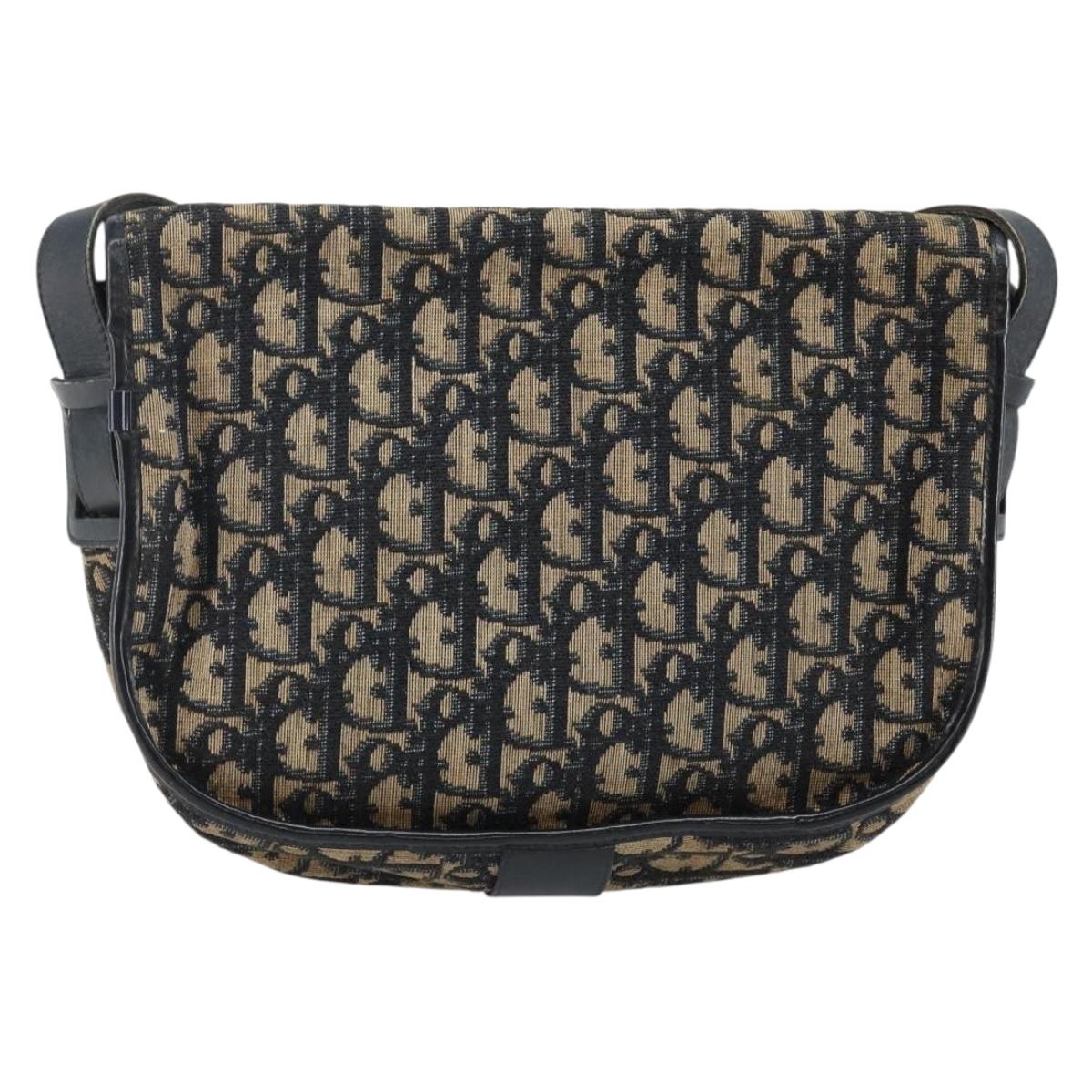 Christian Dior Trotter Canvas Shoulder Bag Navy Gold