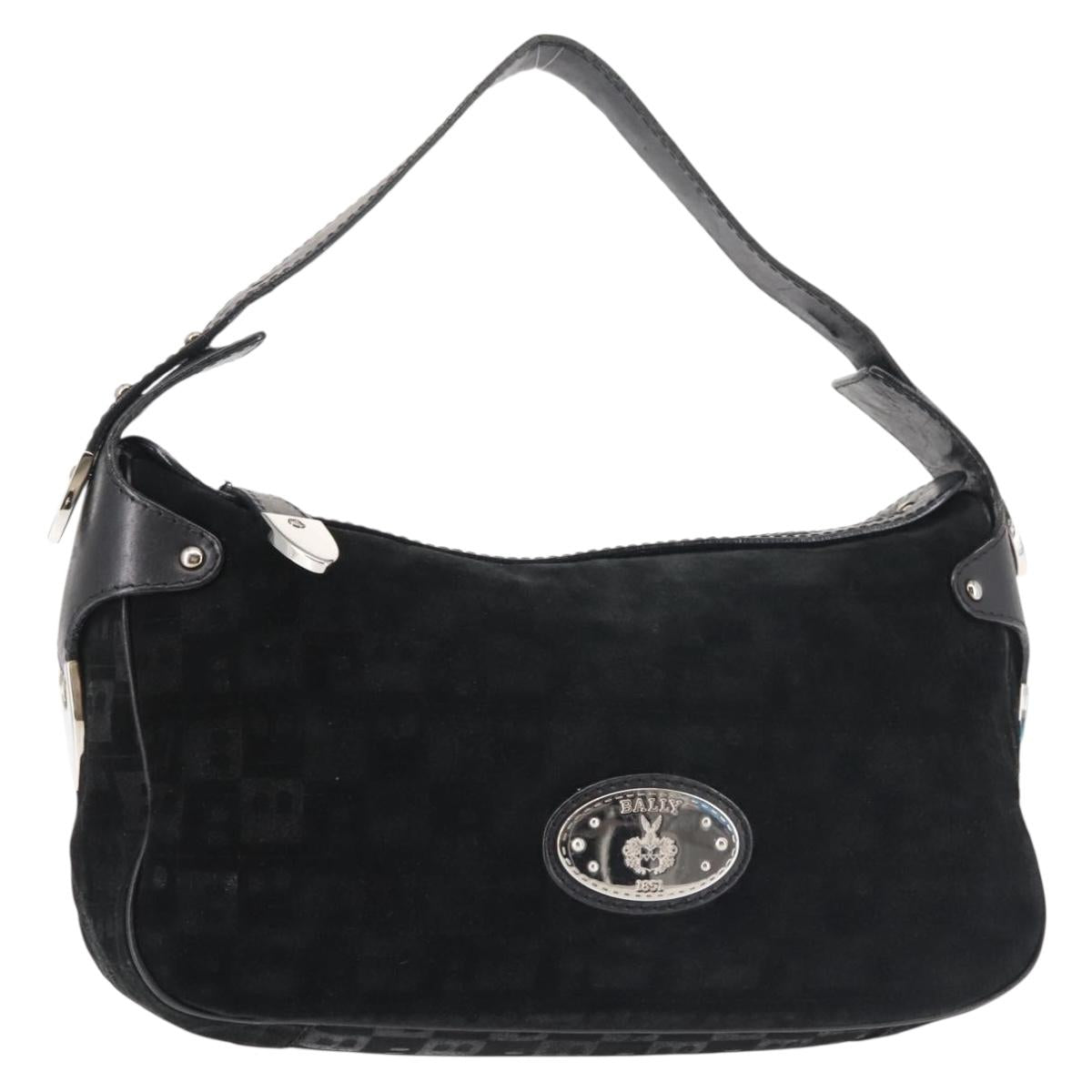 BALLY Shoulder Bag Suede Leather Black Silver