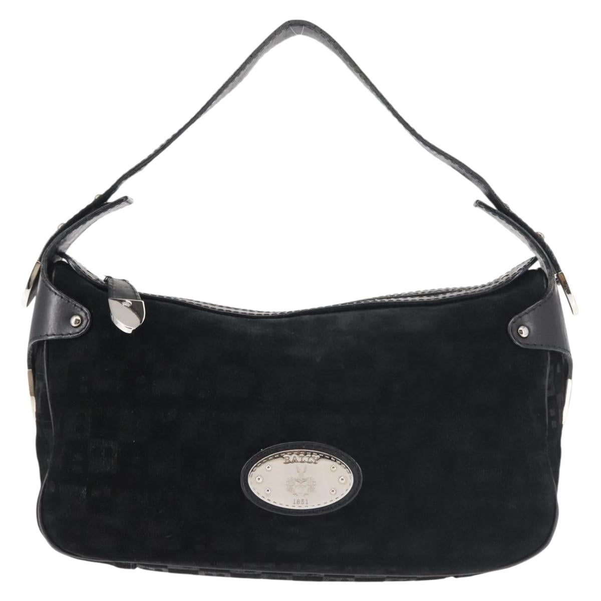 BALLY Shoulder Bag Suede Leather Black Silver