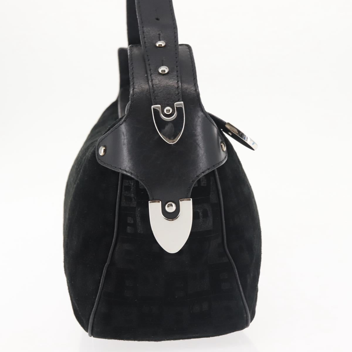 BALLY Shoulder Bag Suede Leather Black Silver