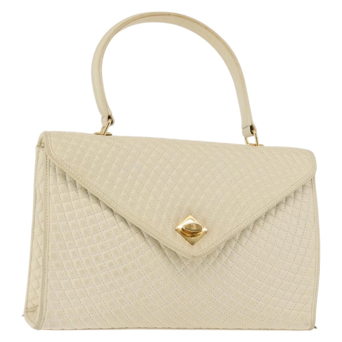BALLY Quilted Hand Bag Leather Beige Gold