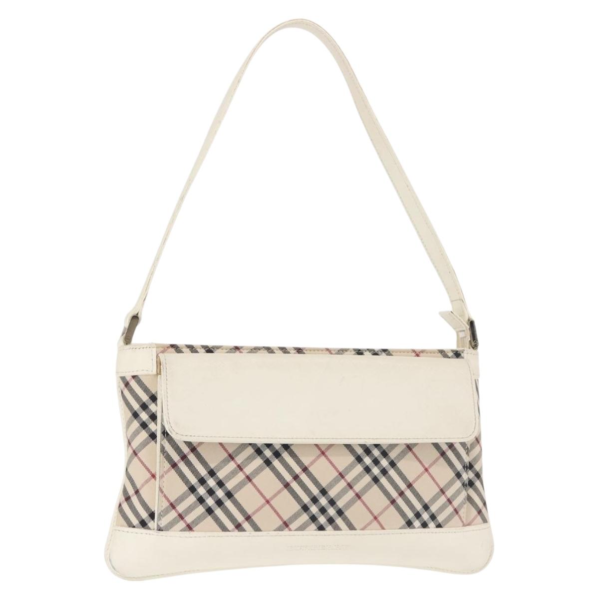 BURBERRY Nova Check Shoulder Bag Canvas Leather White Silver