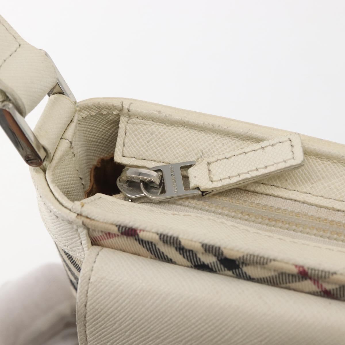 BURBERRY Nova Check Shoulder Bag Canvas Leather White Silver
