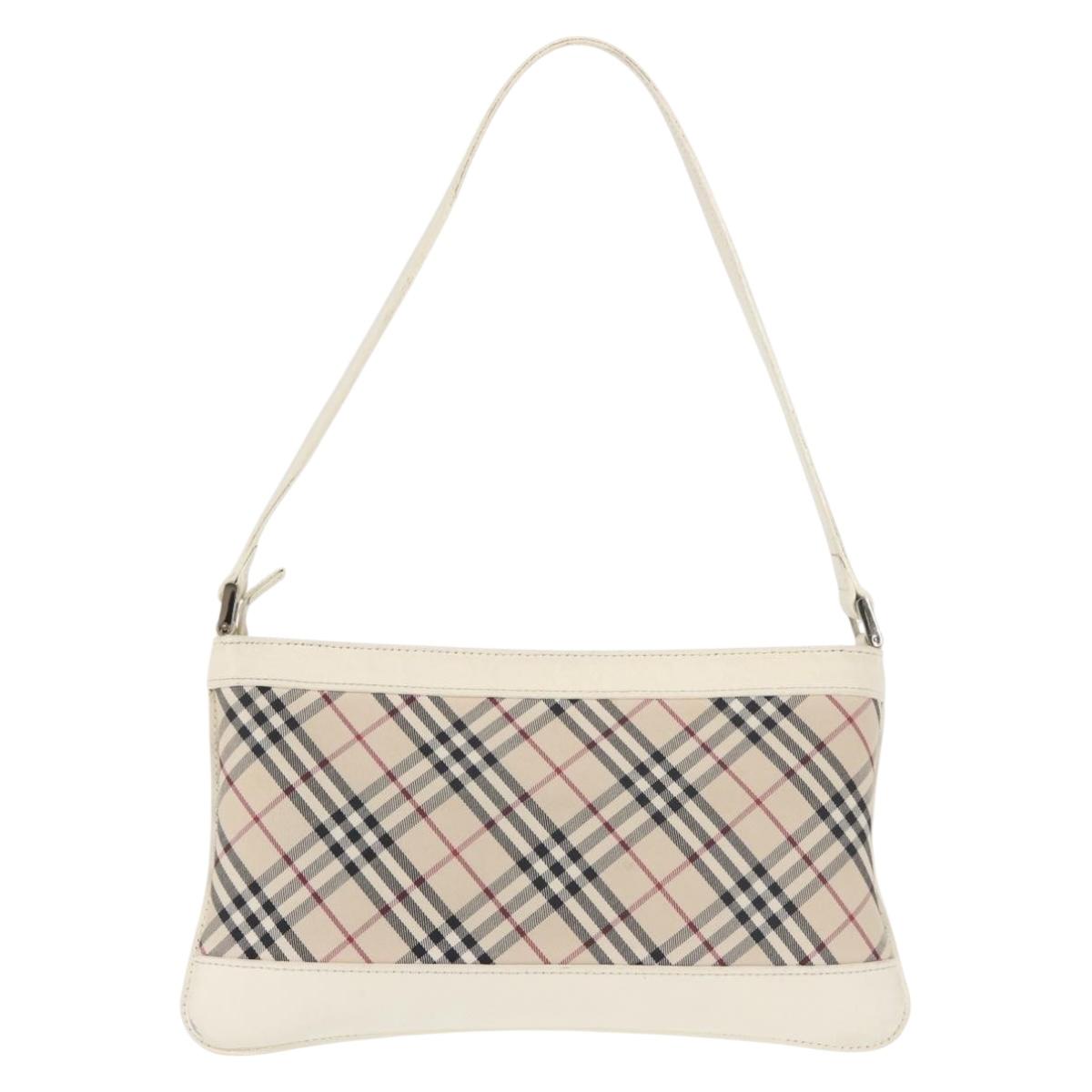 BURBERRY Nova Check Shoulder Bag Canvas Leather White Silver