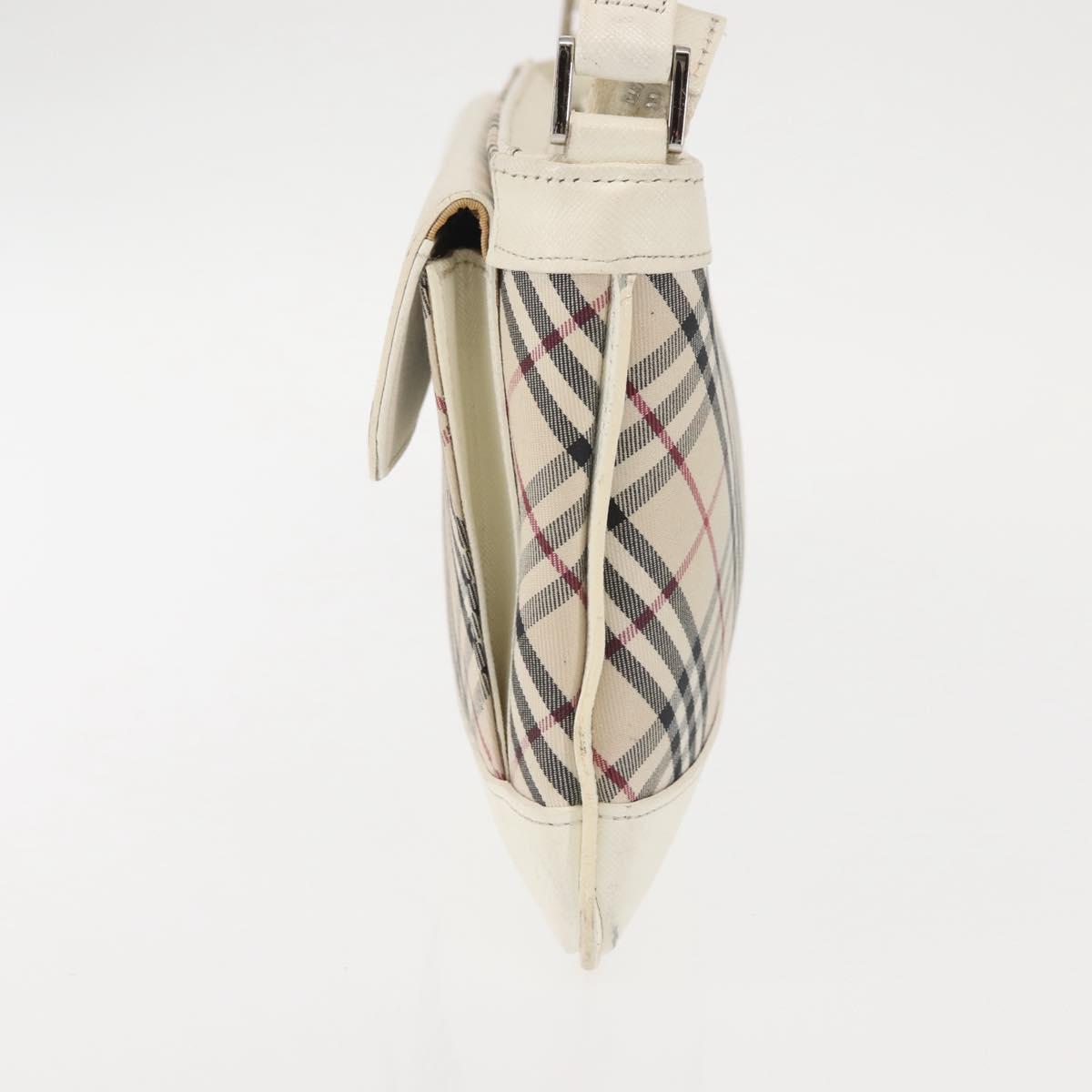 BURBERRY Nova Check Shoulder Bag Canvas Leather White Silver