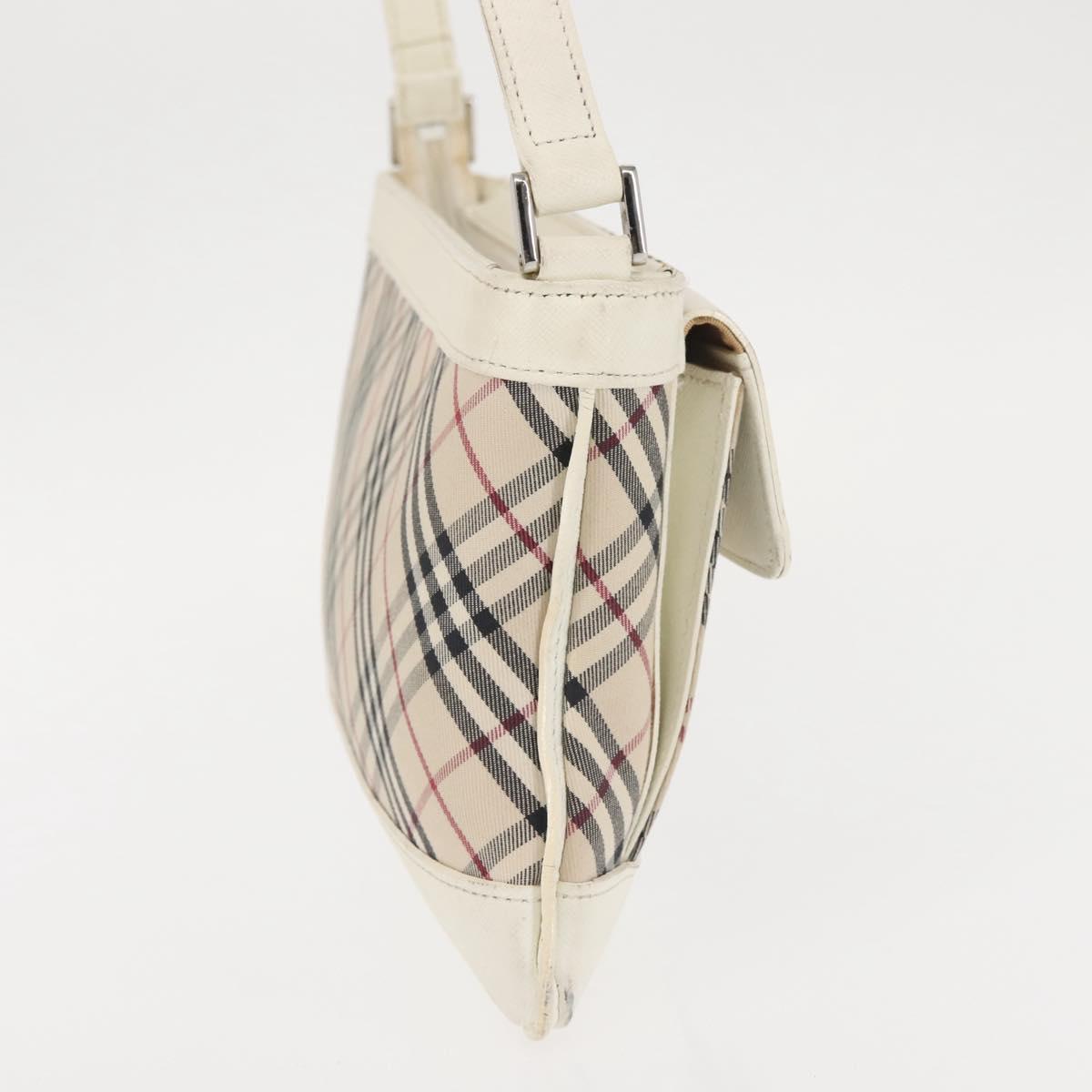 BURBERRY Nova Check Shoulder Bag Canvas Leather White Silver