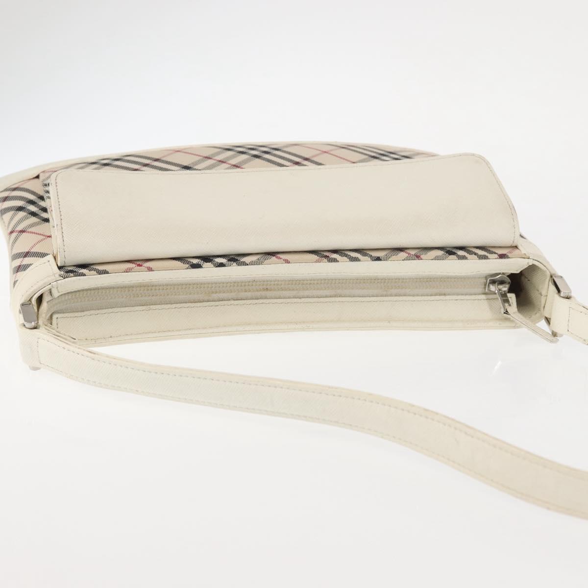 BURBERRY Nova Check Shoulder Bag Canvas Leather White Silver