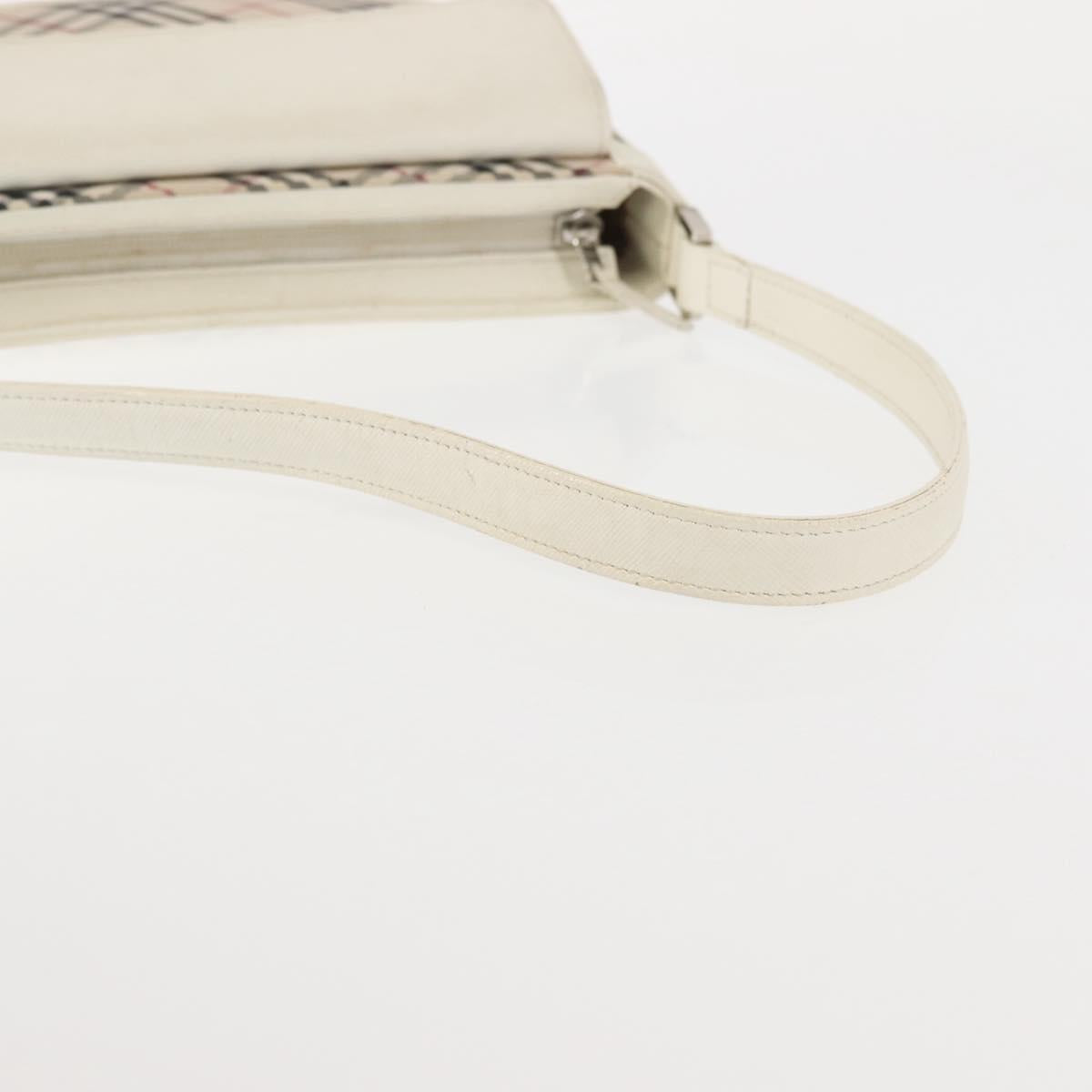 BURBERRY Nova Check Shoulder Bag Canvas Leather White Silver