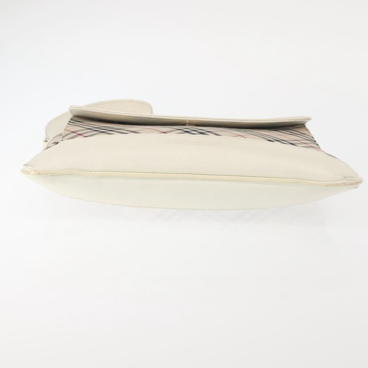 BURBERRY Nova Check Shoulder Bag Canvas Leather White Silver