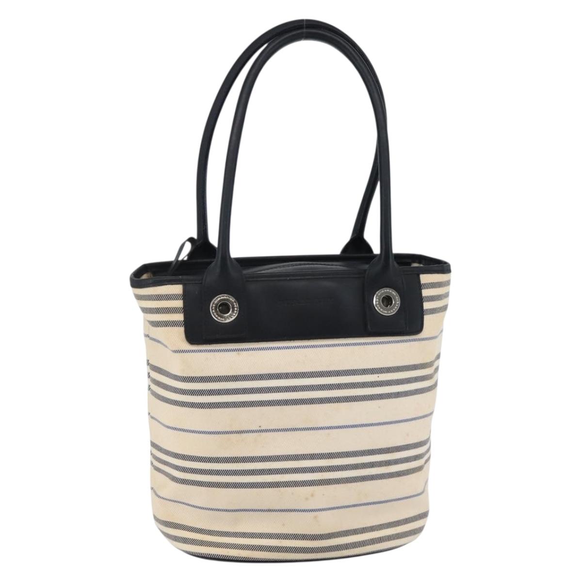 BURBERRY Tote Bag Canvas Leather White Silver