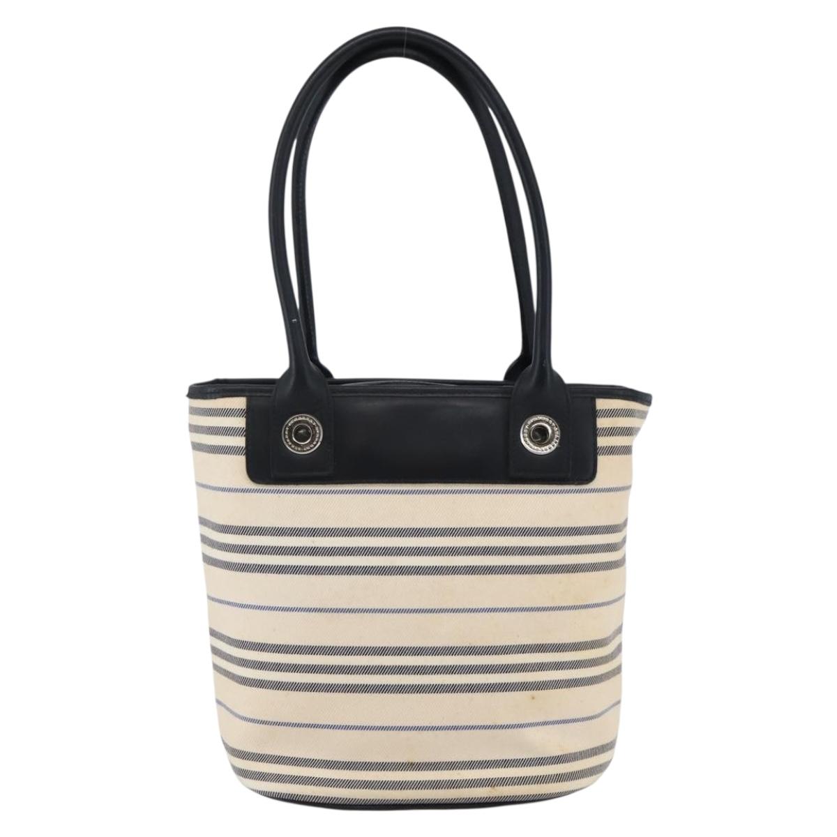 BURBERRY Tote Bag Canvas Leather White Silver