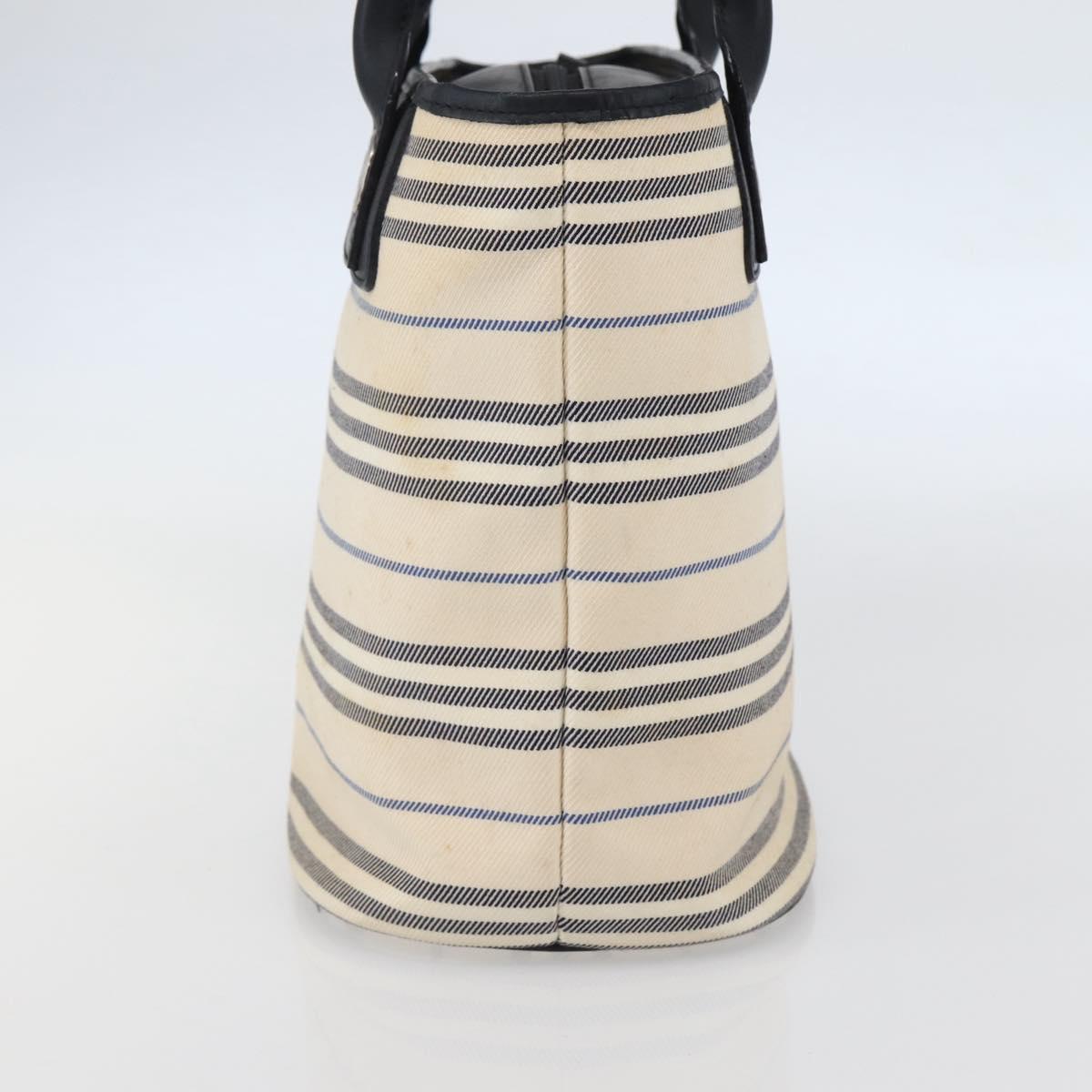 BURBERRY Tote Bag Canvas Leather White Silver