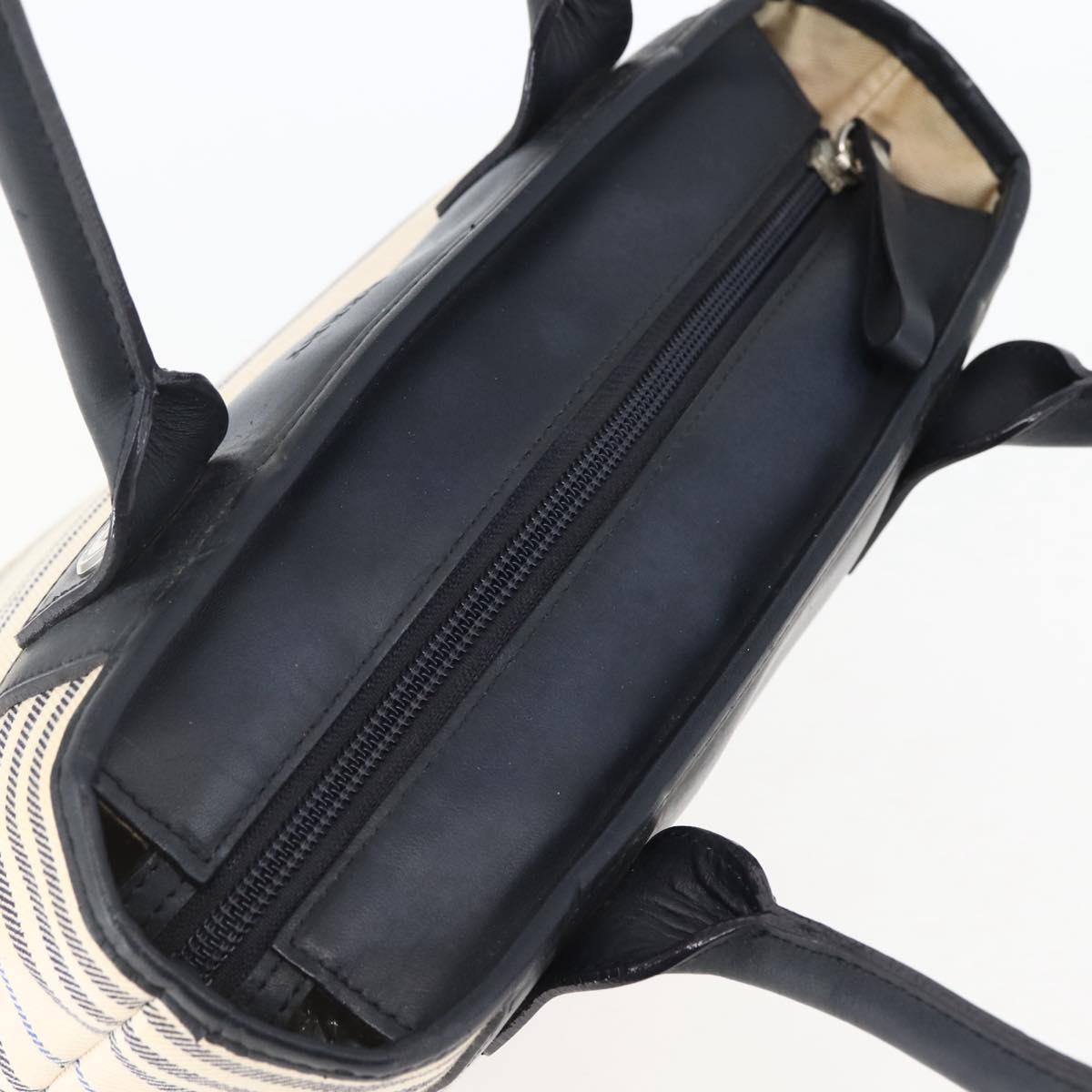 BURBERRY Tote Bag Canvas Leather White Silver