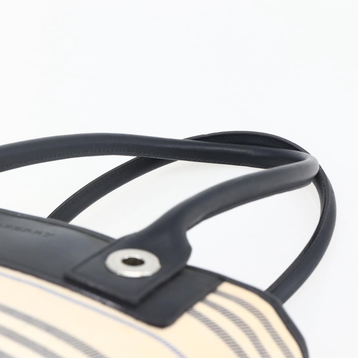 BURBERRY Tote Bag Canvas Leather White Silver