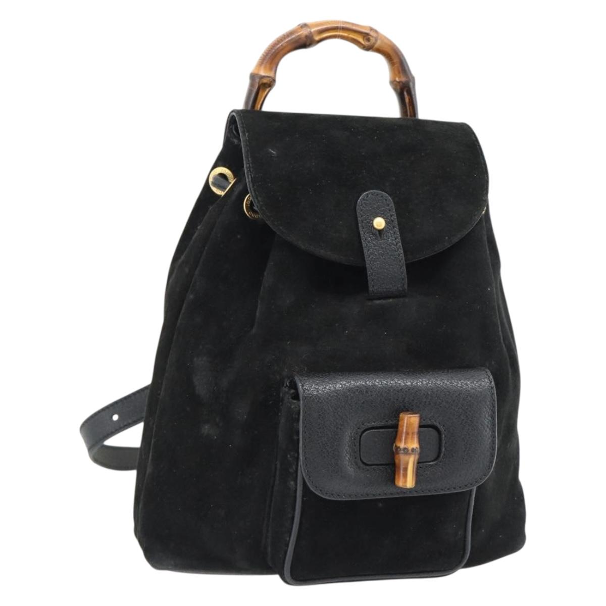 GUCCI Bamboo Backpack Suede Leather Black