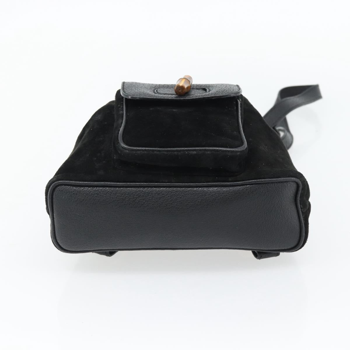 GUCCI Bamboo Backpack Suede Leather Black