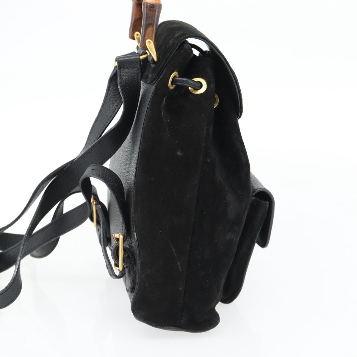 GUCCI Bamboo Backpack Suede Leather Black