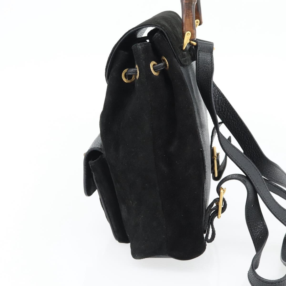 GUCCI Bamboo Backpack Suede Leather Black