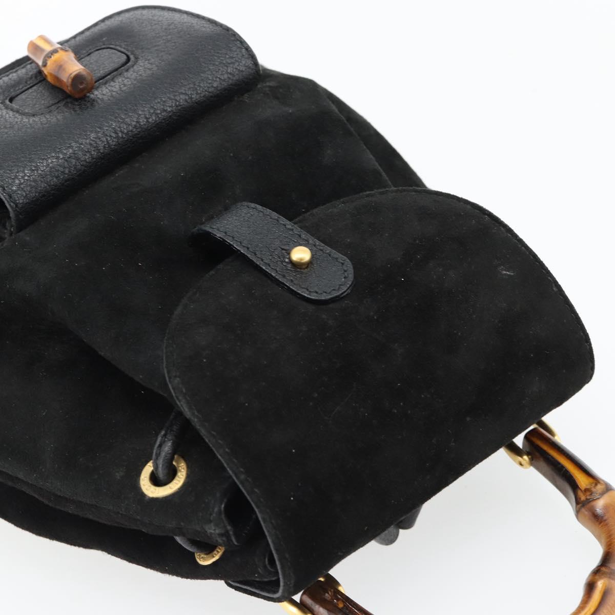 GUCCI Bamboo Backpack Suede Leather Black