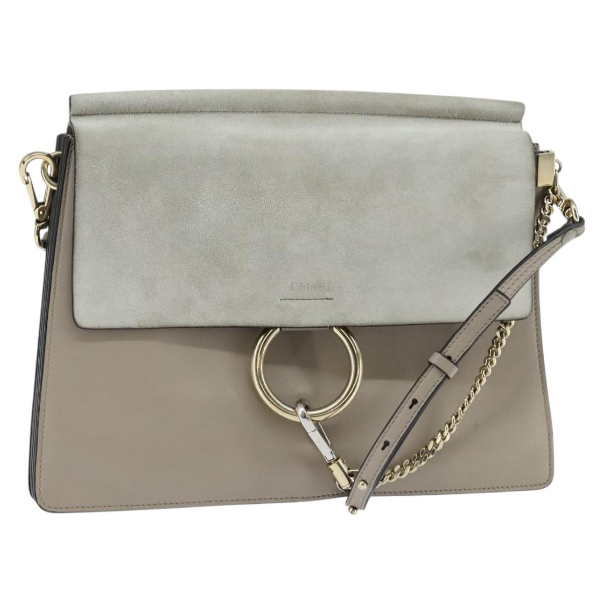 Chloe Fay Shoulder Bag Suede Leather Gray Gold
