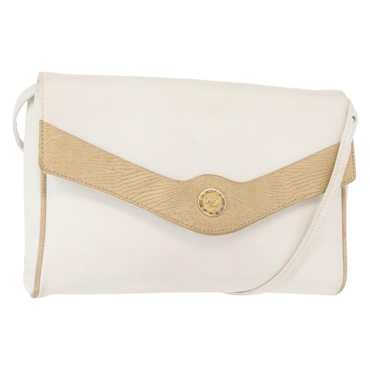 CELINE Shoulder Bag Leather White Gold