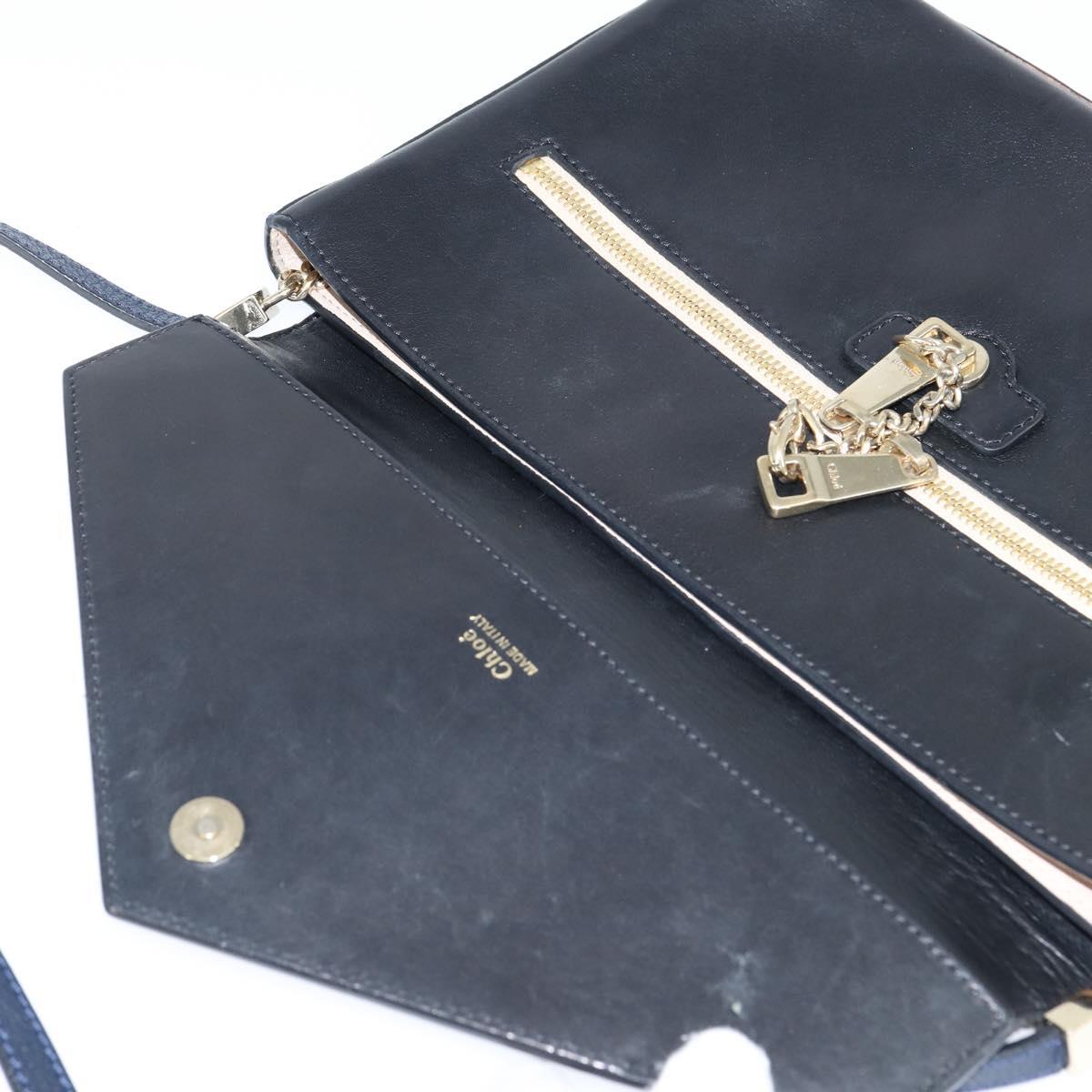 Chloe Shoulder Bag Leather Navy Gold