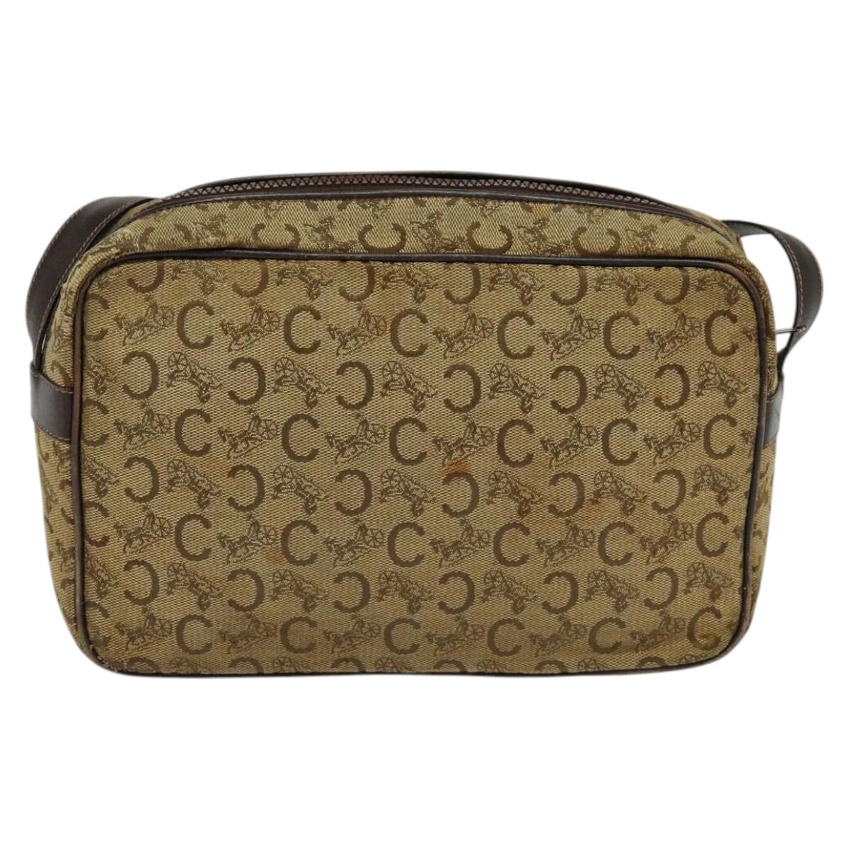 CELINE C Sulky Shoulder Bag Canvas Beige