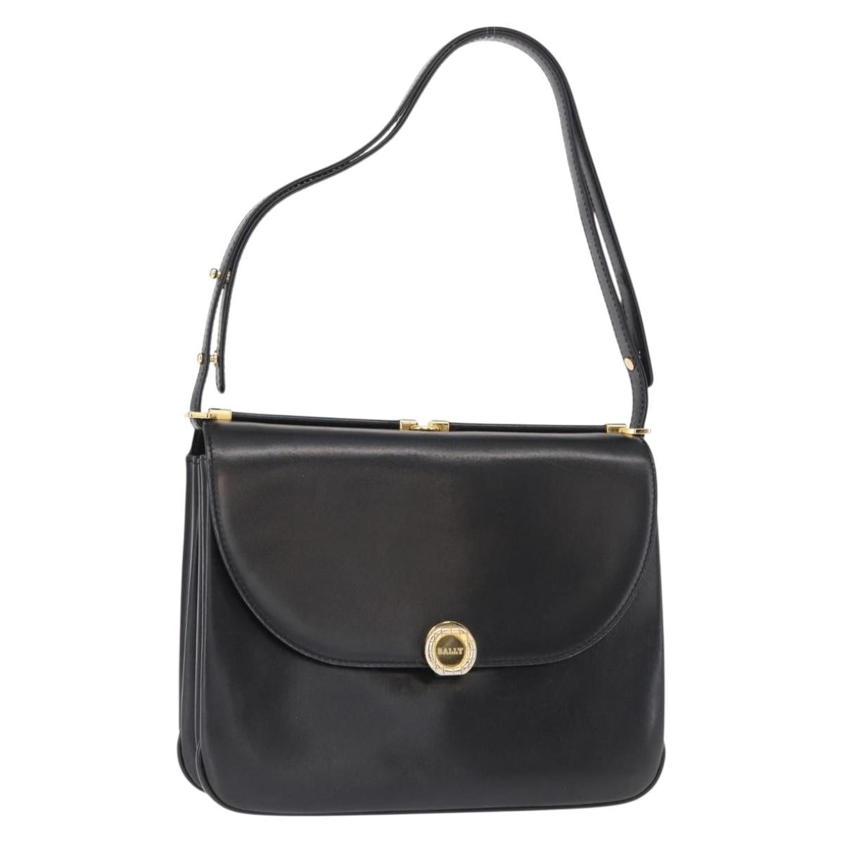 BALLY Shoulder Bag Leather Black Gold