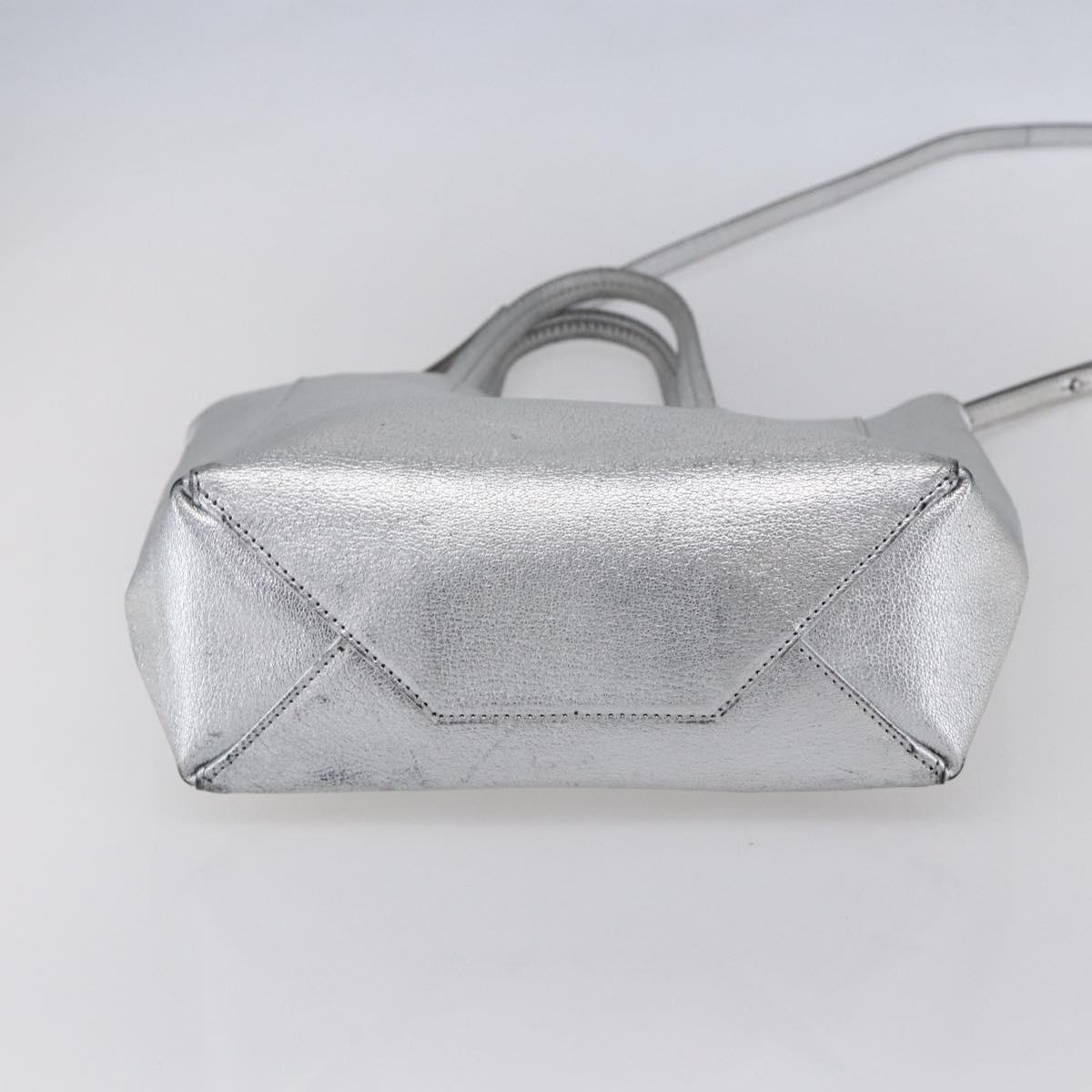 CELINE Hand Bag Leather 2way White Silver