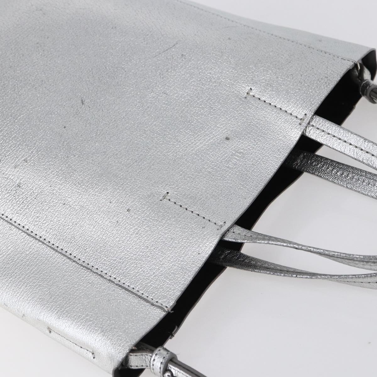 CELINE Hand Bag Leather 2way White Silver