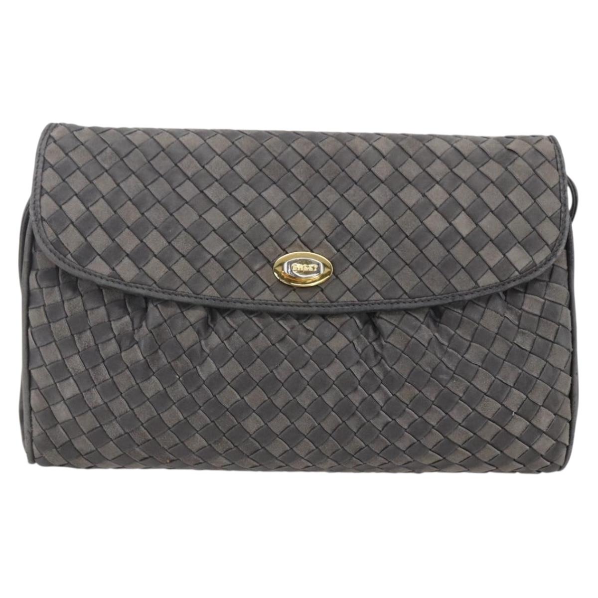 BALLY Shoulder Bag Leather Gray Gold
