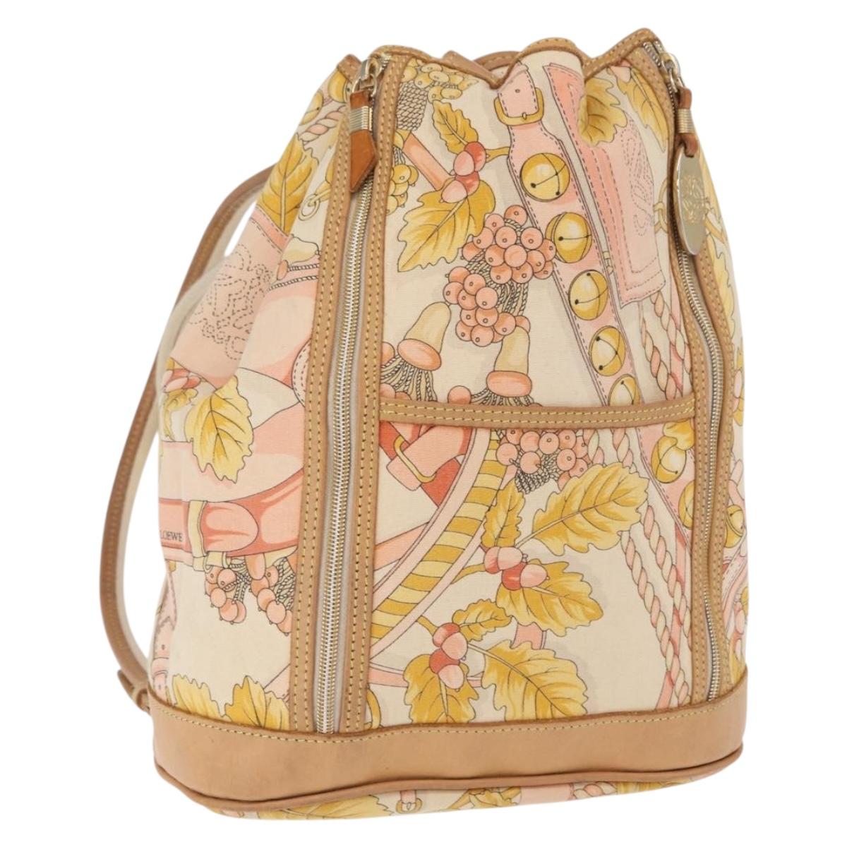 LOEWE Backpack Canvas Leather Beige Gold