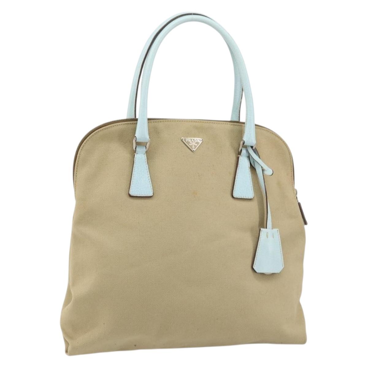PRADA Hand Bag Canvas Silver Beige