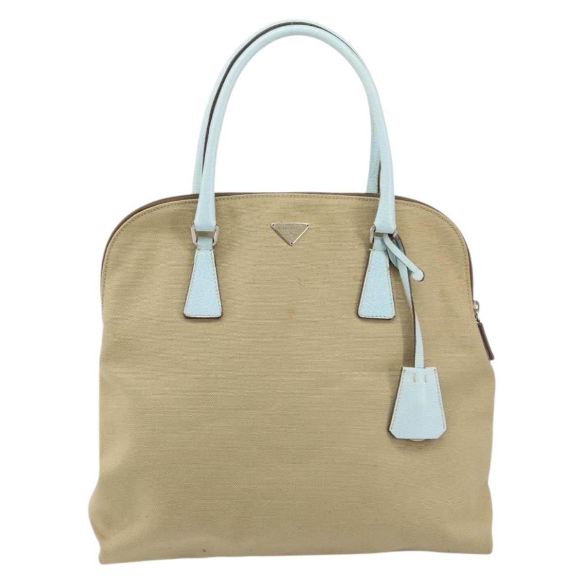 PRADA Hand Bag Canvas Silver Beige