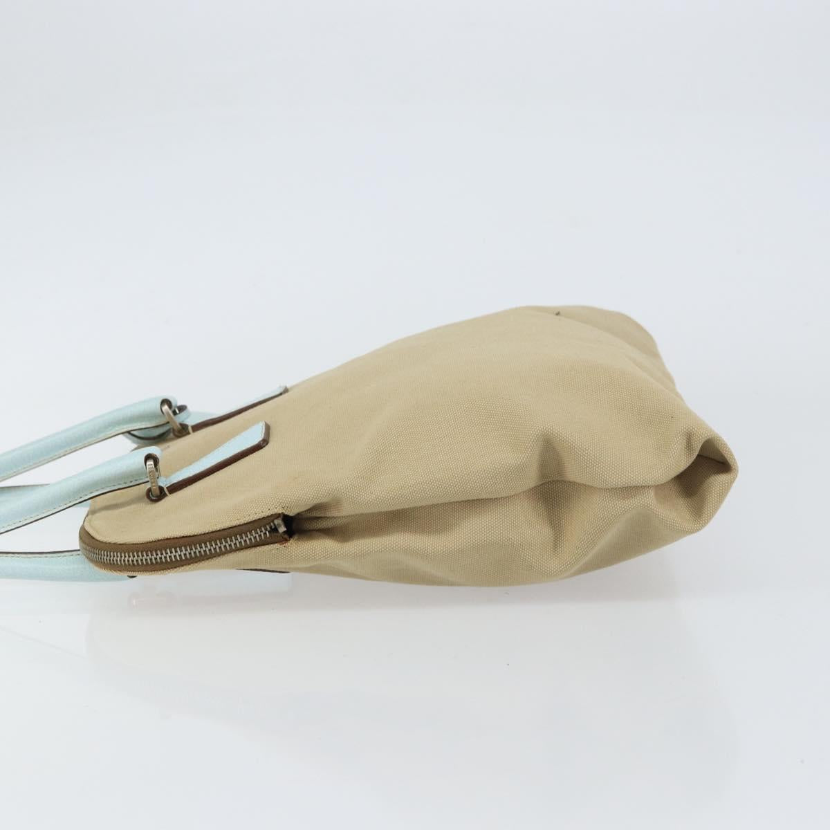 PRADA Hand Bag Canvas Silver Beige