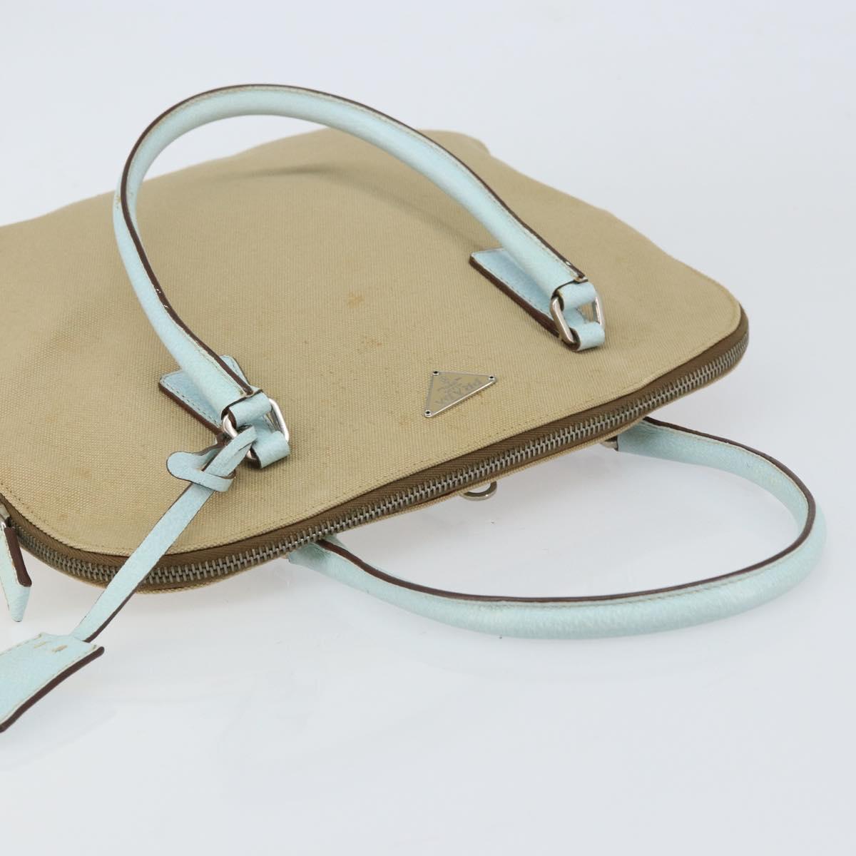 PRADA Hand Bag Canvas Silver Beige