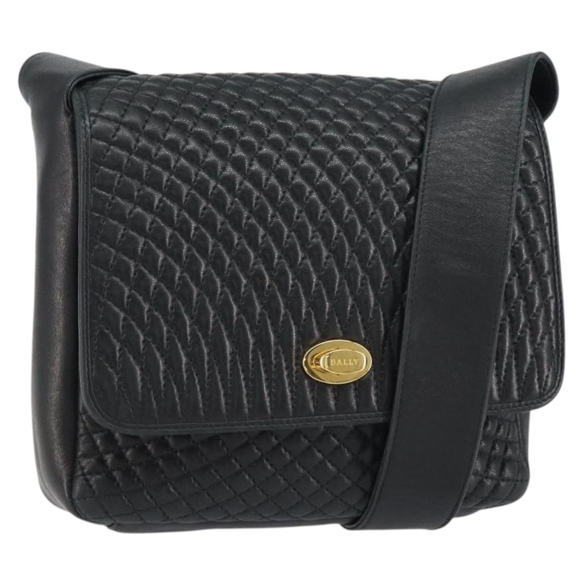 BALLY Shoulder Bag Leather Black Gold