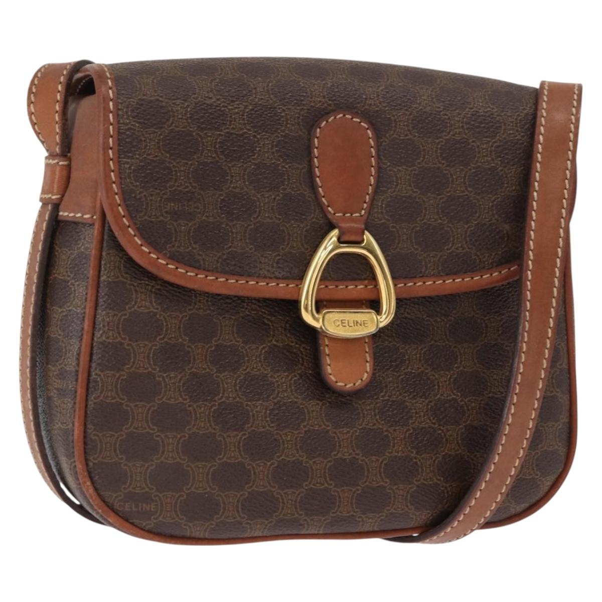 CELINE Macadam Canvas Shoulder Bag PVC Leather Brown Gold