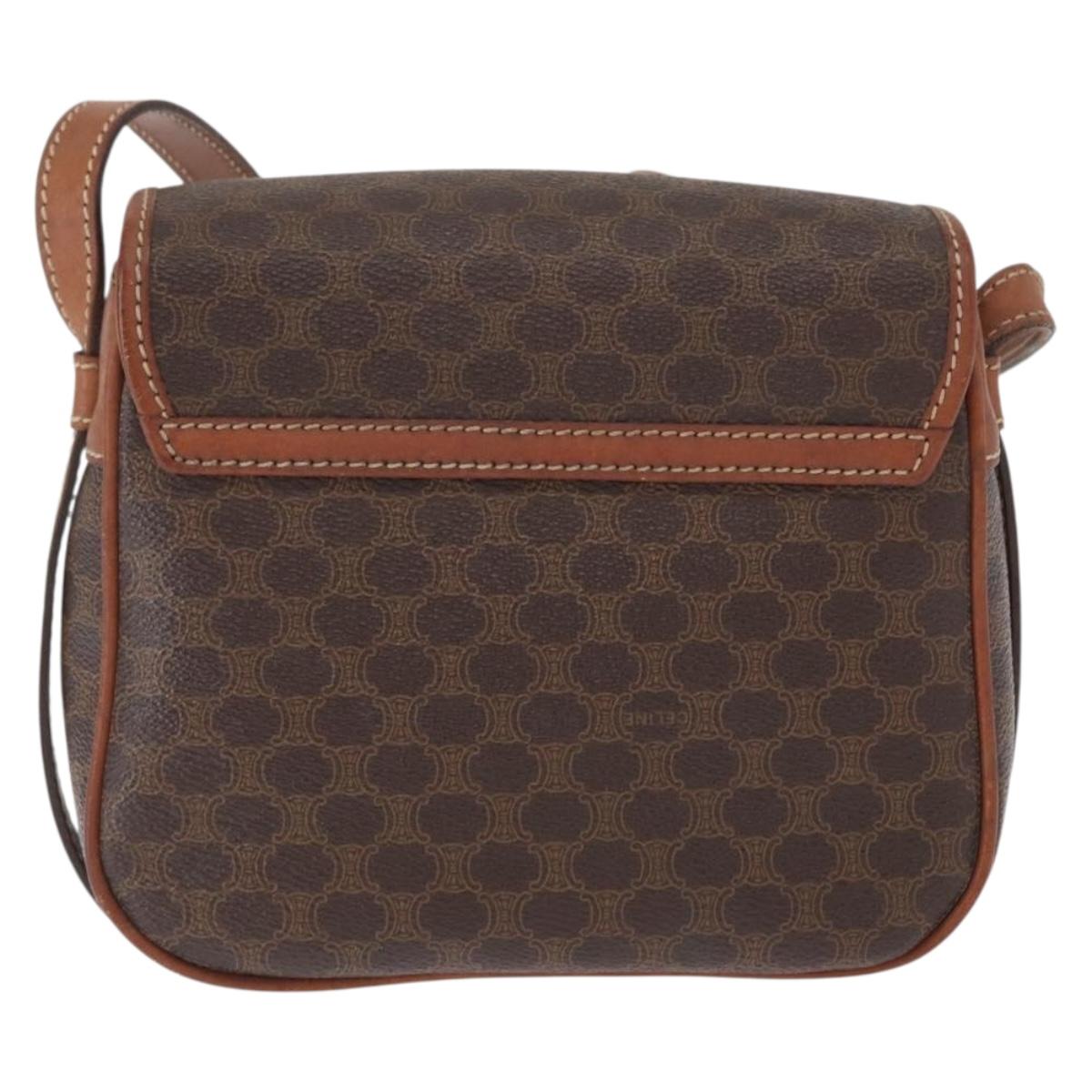 CELINE Macadam Canvas Shoulder Bag PVC Leather Brown Gold
