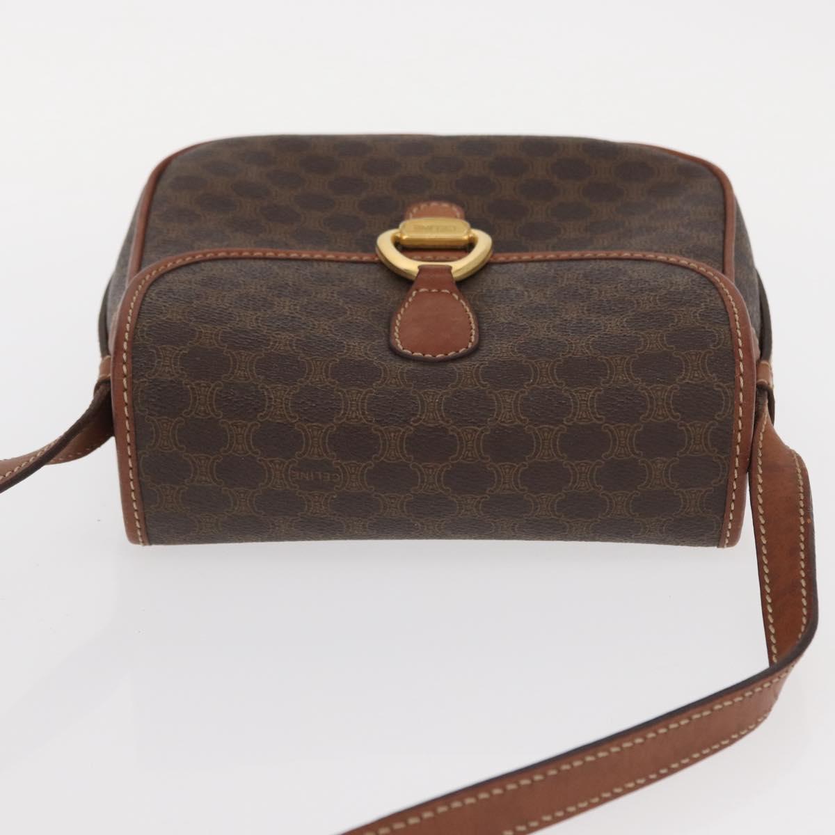 CELINE Macadam Canvas Shoulder Bag PVC Leather Brown Gold