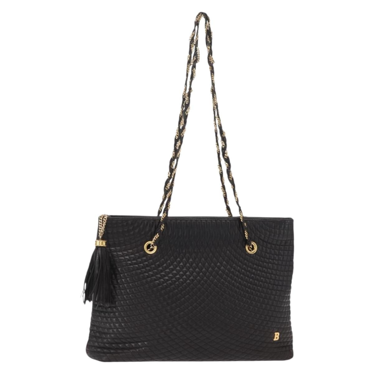 BALLY Chain Shoulder Bag Leather Black Gold