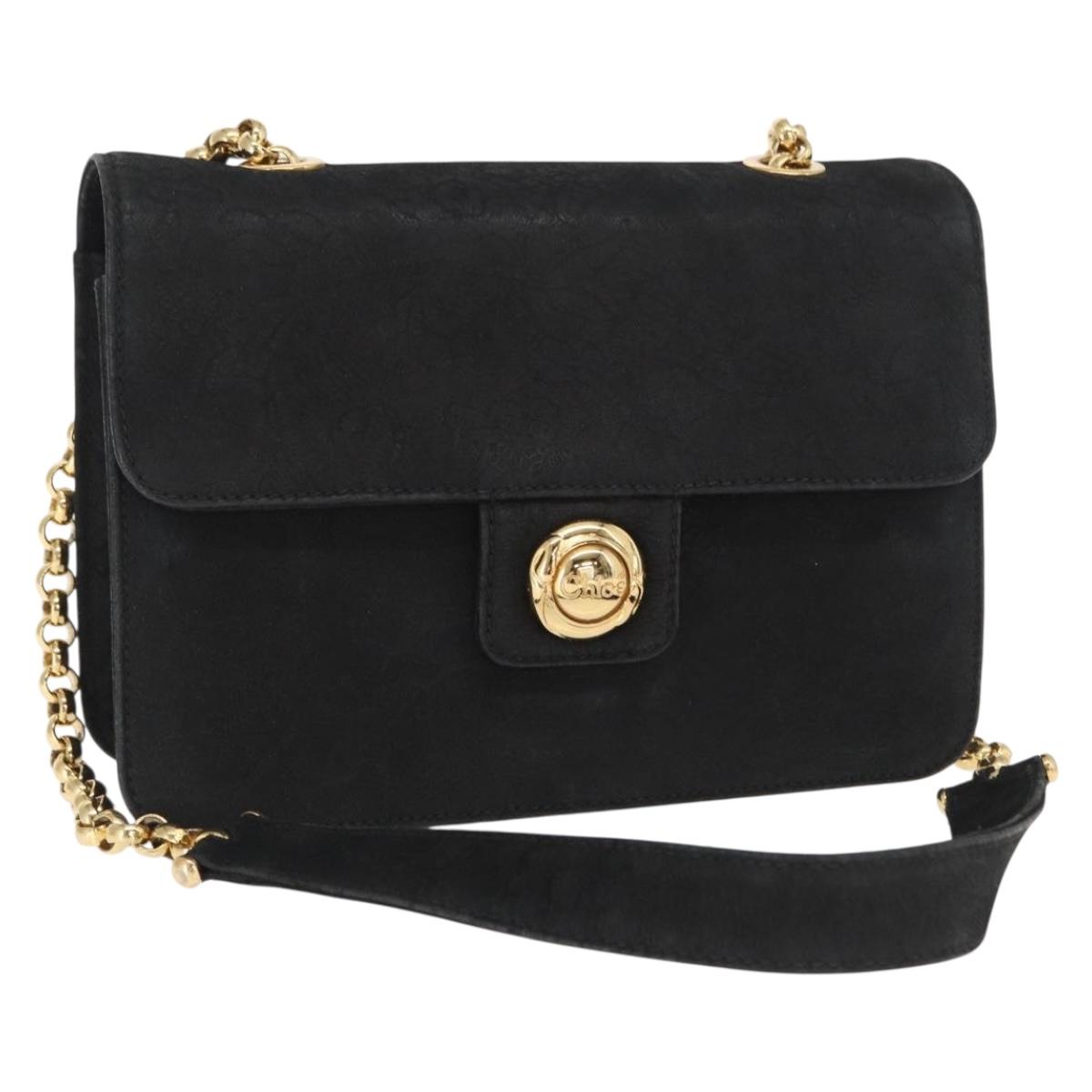 Chloe Chain Shoulder Bag Suede Black Gold