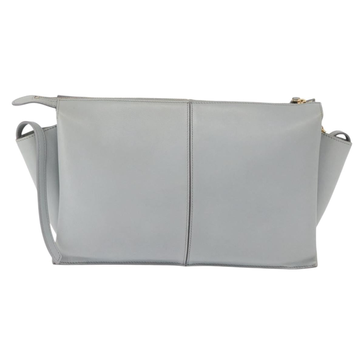 CELINE Chain Trifold Shoulder Bag Leather Gray Gold