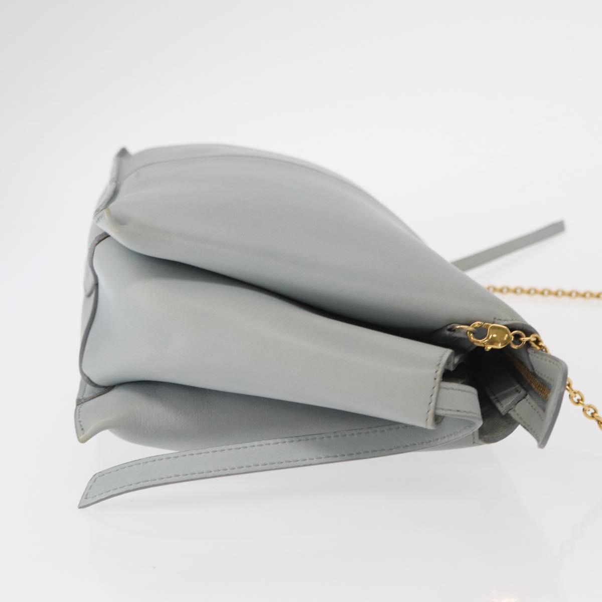 CELINE Chain Trifold Shoulder Bag Leather Gray Gold