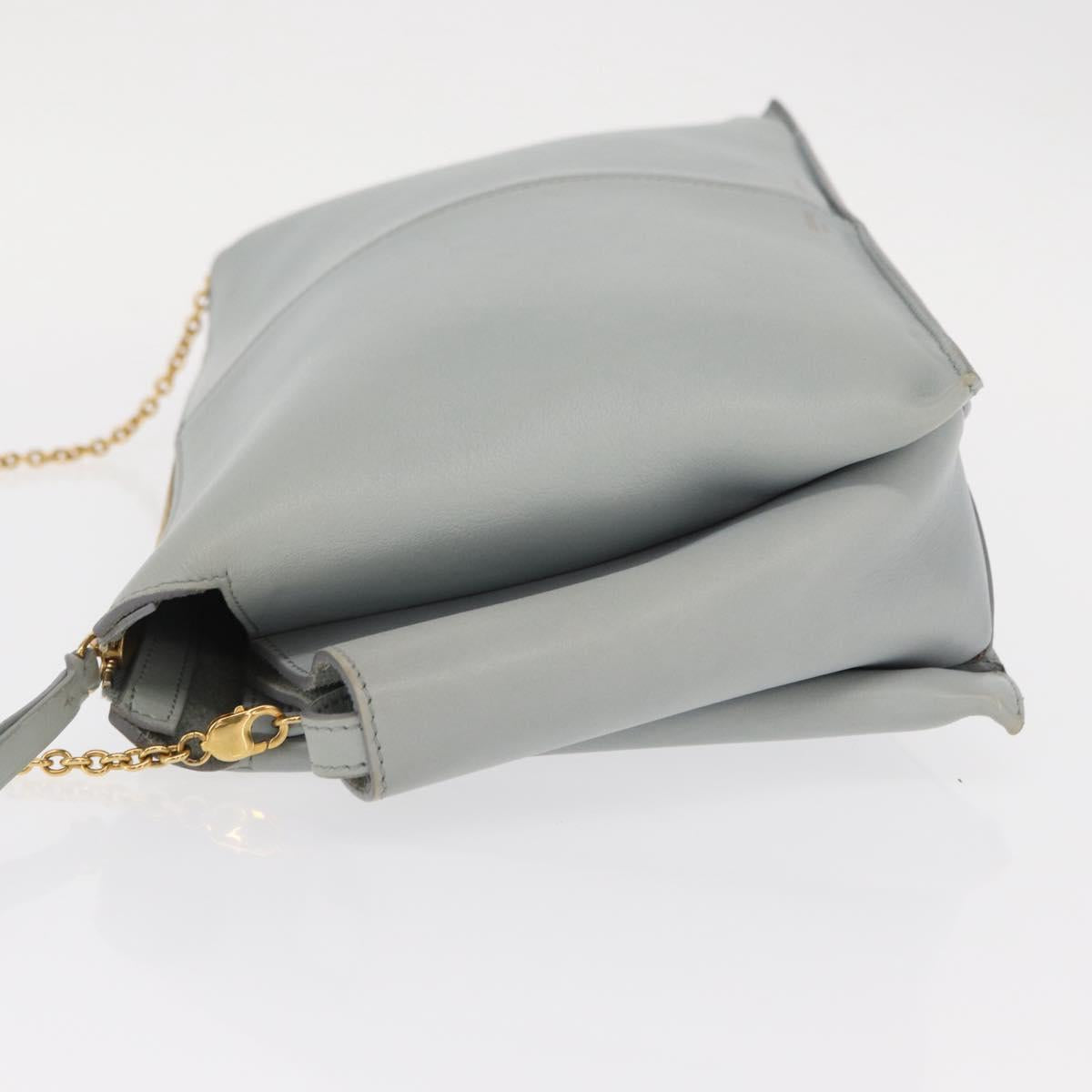 CELINE Chain Trifold Shoulder Bag Leather Gray Gold