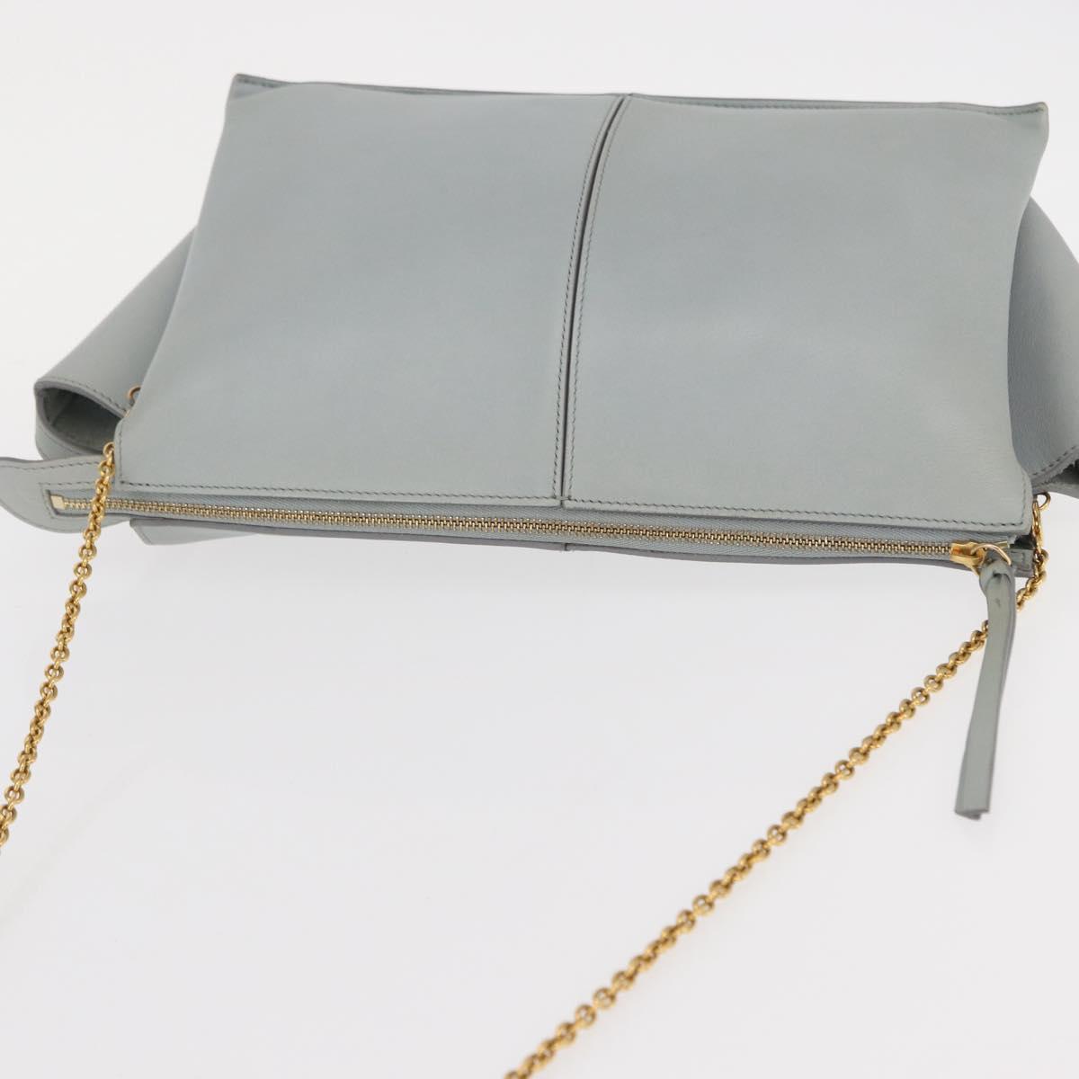 CELINE Chain Trifold Shoulder Bag Leather Gray Gold