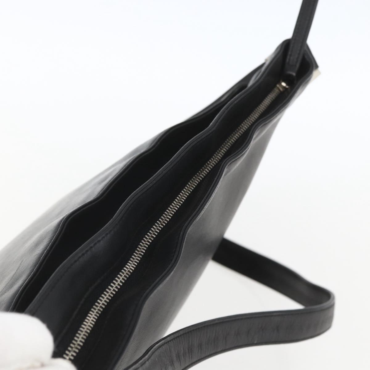 CHANEL Shoulder Bag Leather Black Silver CC
