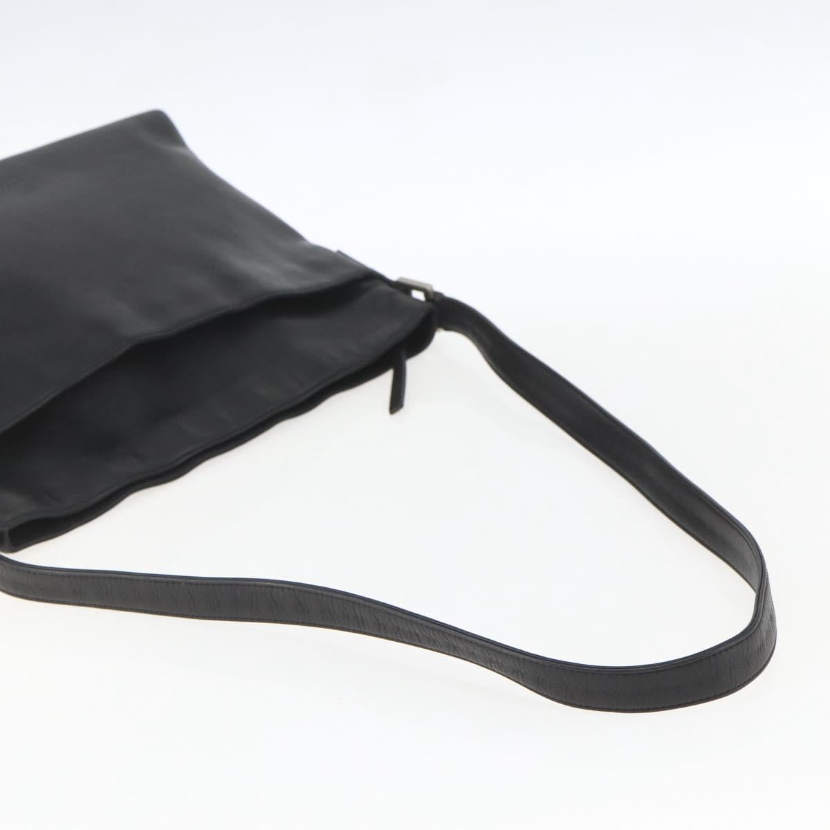 CHANEL Shoulder Bag Leather Black Silver CC