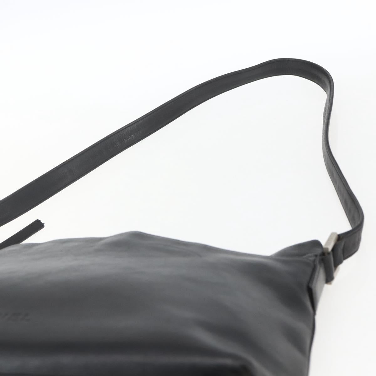 CHANEL Shoulder Bag Leather Black Silver CC