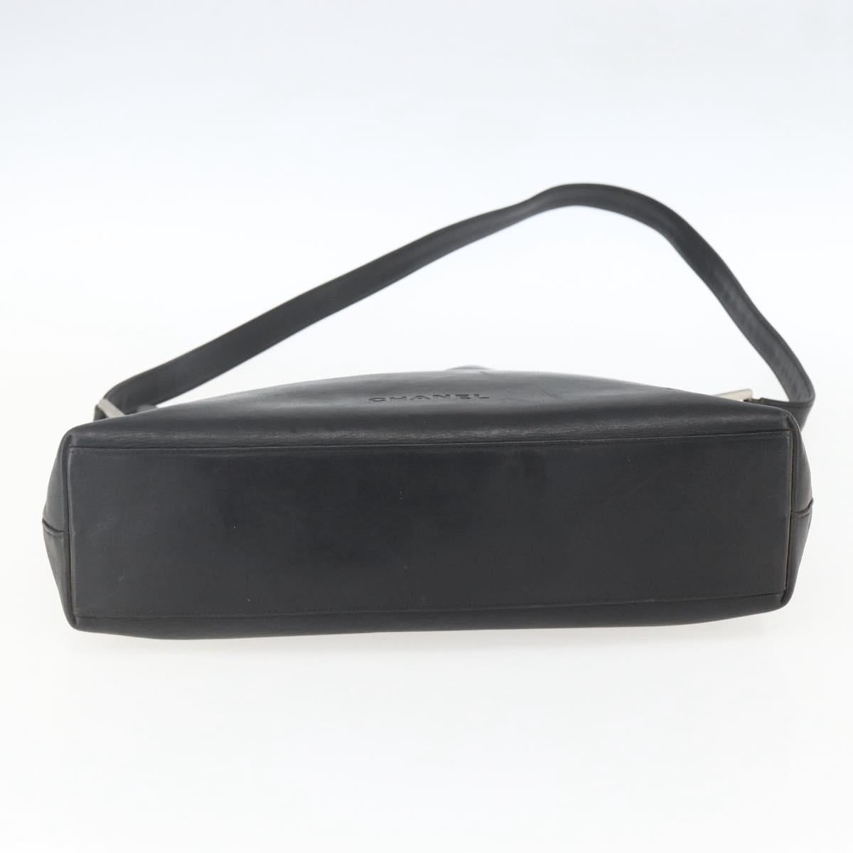 CHANEL Shoulder Bag Leather Black Silver CC